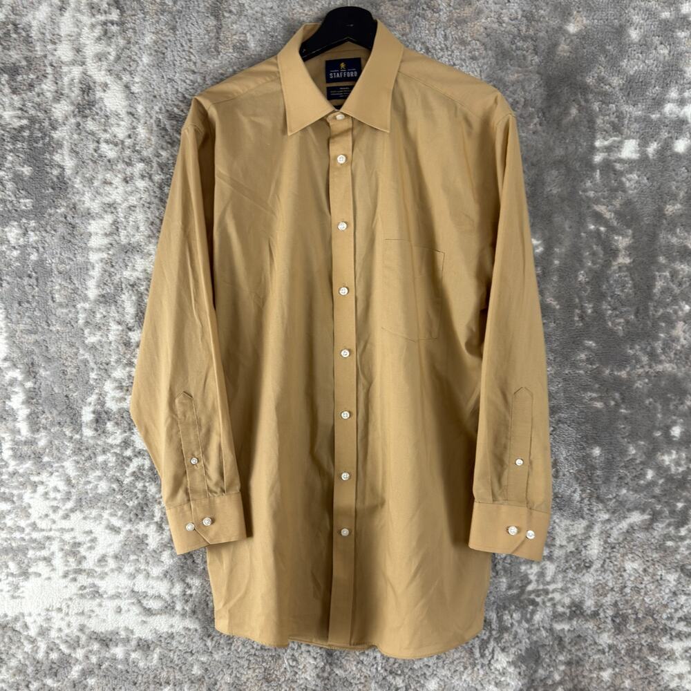 Stafford Size L 16-16.5 32-33 Casual Button Shirt Brown Long Sleeve Collar